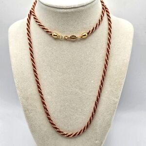 VINTAGE Napier Twisted Rope Red Cord & Gold Plated 30" Necklace